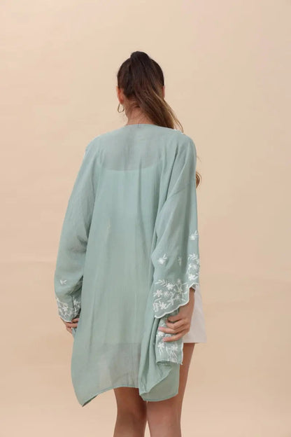 Floral Embroidered Open Front Kimono Cardigan – Lightweight