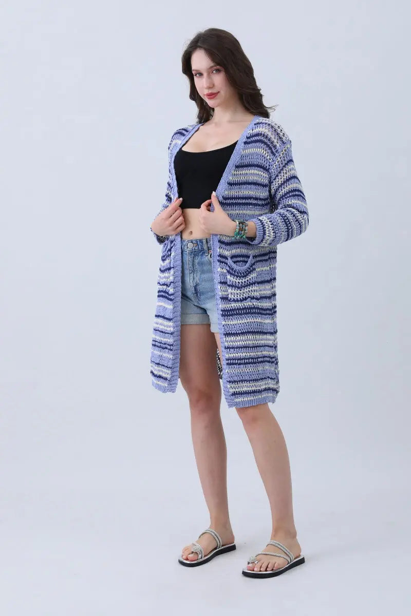 Nautical Blue Stripe Cardigan – Classic & Coastal Cool⚓🌊
