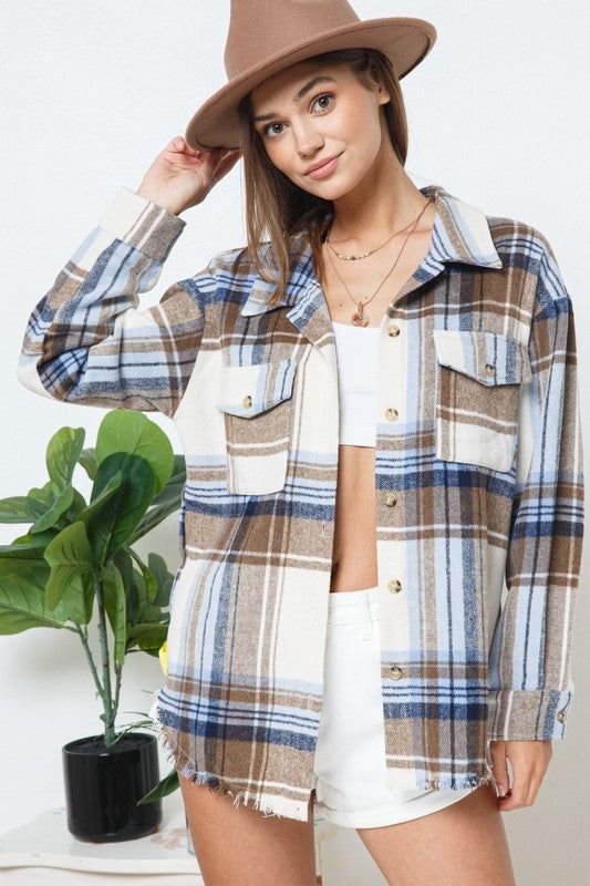 Yarn Dyed Plaid Shirt Jacket Shacket us.meeeshop - 