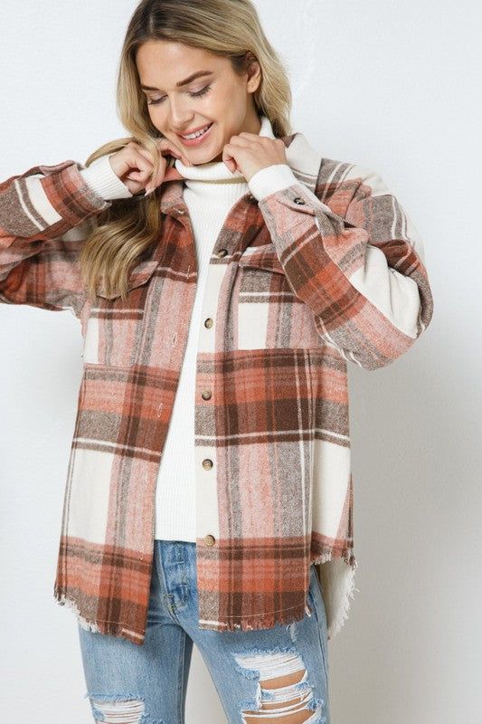 Yarn Dyed Plaid Shirt Jacket Shacket us.meeeshop - 