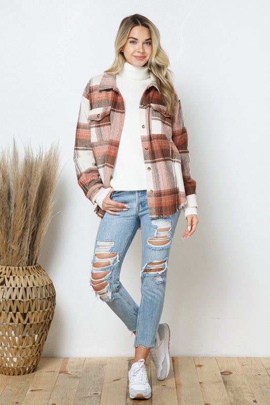 Yarn Dyed Plaid Shirt Jacket Shacket us.meeeshop - 