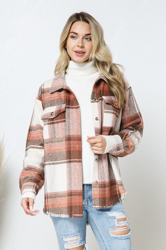 Yarn Dyed Plaid Shirt Jacket Shacket us.meeeshop - 