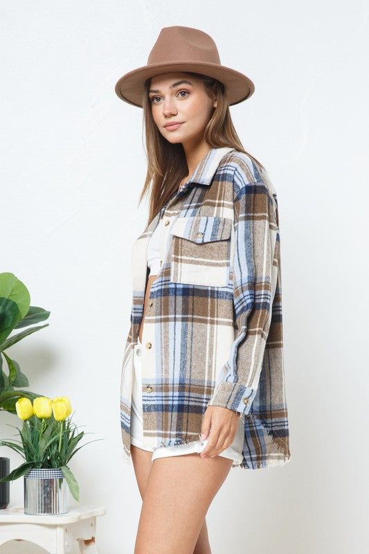 Yarn Dyed Plaid Shirt Jacket Shacket us.meeeshop - 