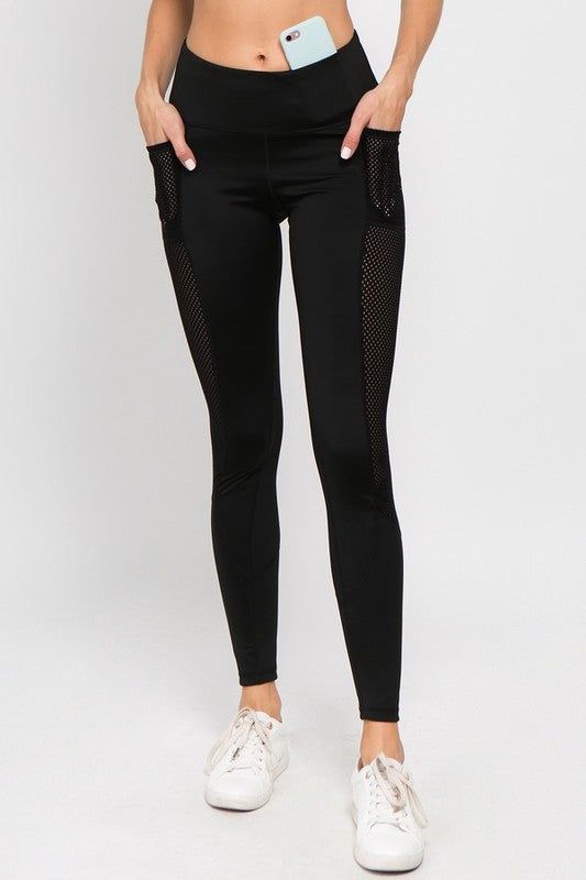 Yelete Active Jersey Mesh Striped 3-Pocket Leggings us.meeeshop - 