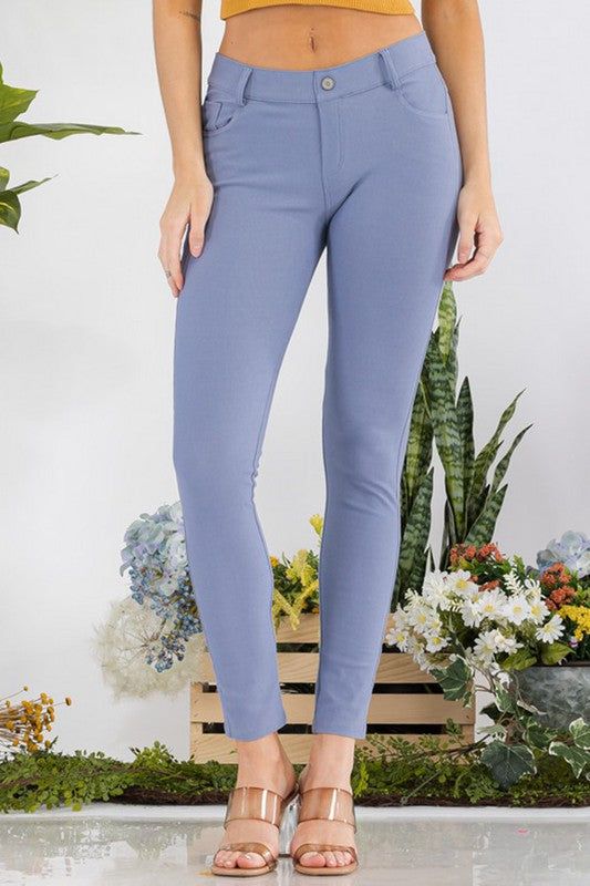 Yelete Cotton-Blend 5-Pocket Skinny Jeggings us.meeeshop - Activewear