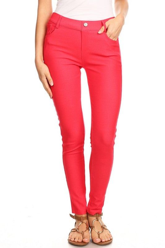 Yelete Cotton-Blend 5-Pocket Skinny Jeggings us.meeeshop - 