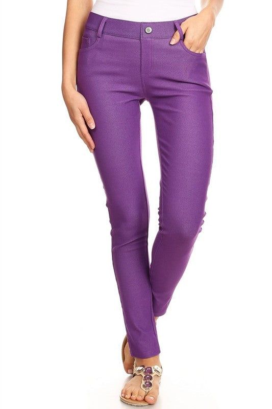 Yelete Cotton-Blend 5-Pocket Skinny Jeggings us.meeeshop - 