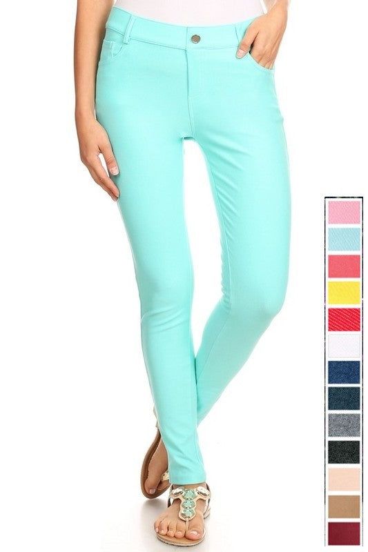 Yelete Cotton-Blend 5-Pocket Skinny Jeggings us.meeeshop - 