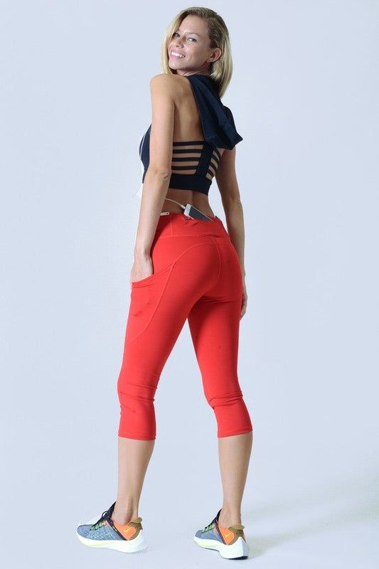 Yelete High Waist Tech Pocket Workout Capri Leggings us.meeeshop - 