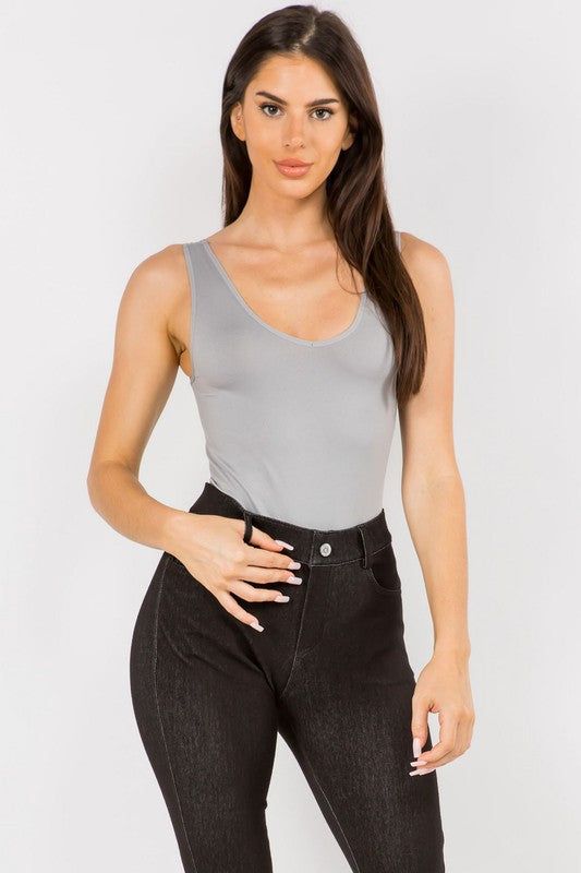 Yelete Reversible V-Neck Basic Tank Top Thong Bodysuit us.meeeshop - 