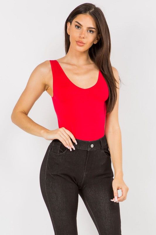 Yelete Reversible V-Neck Basic Tank Top Thong Bodysuit us.meeeshop - 