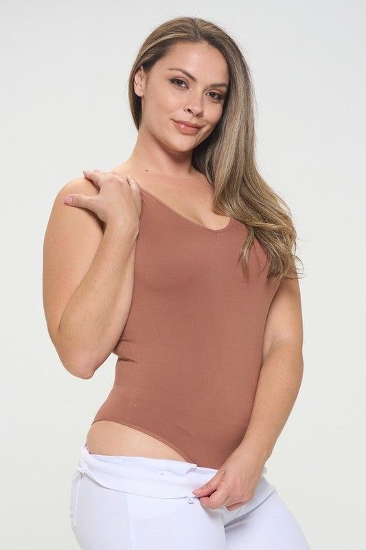 Yelete Reversible V-Neck Basic Tank Top Thong Bodysuit us.meeeshop - Activewear