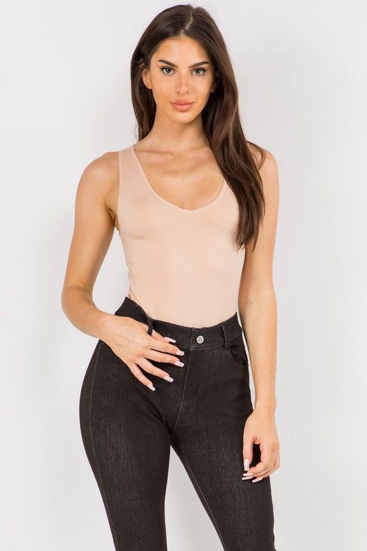 Yelete Reversible V-Neck Basic Tank Top Thong Bodysuit us.meeeshop - 