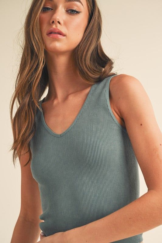 Yelete Seamless Reversible Stonewashed Ribbed Tank us.meeeshop - Shirts & Tops