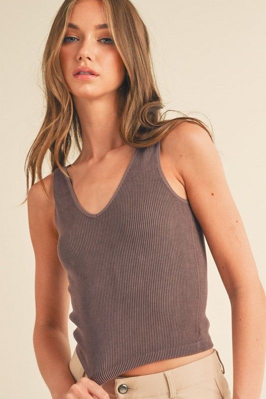 Yelete Seamless Reversible Stonewashed Ribbed Tank us.meeeshop - 