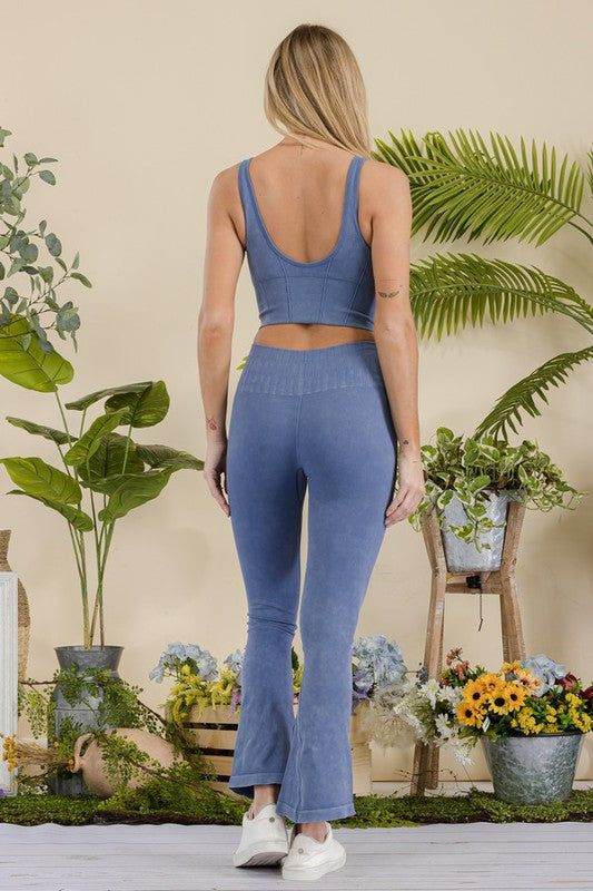 Yelete Women's Stone Washed Ribbed Matching Yoga Set us.meeeshop - 