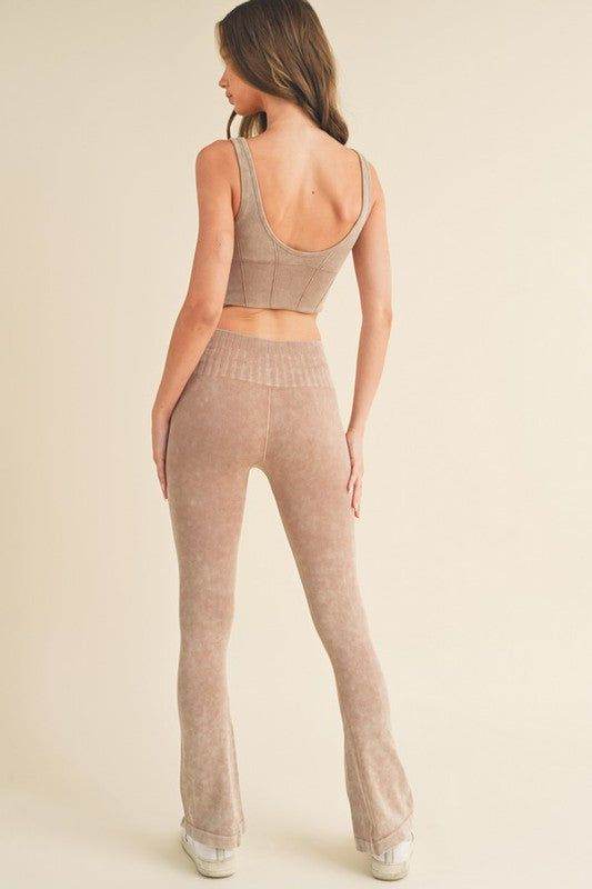 Yelete Women's Stone Washed Ribbed Matching Yoga Set us.meeeshop - 