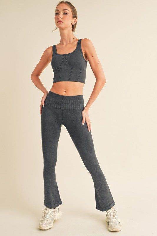 Yelete Women's Stone Washed Ribbed Yoga Pants - us.meeeshop