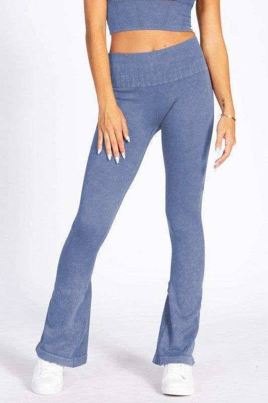 Yelete Women's Stone Washed Ribbed Yoga Pants - us.meeeshop