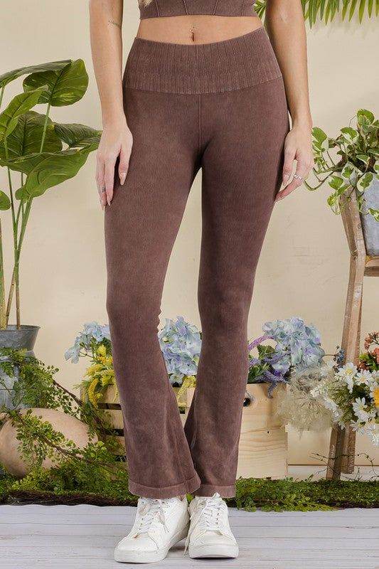 Yelete Women's Stone Washed Ribbed Yoga Pants - us.meeeshop