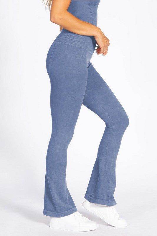 Yelete Women's Stone Washed Ribbed Yoga Pants - us.meeeshop