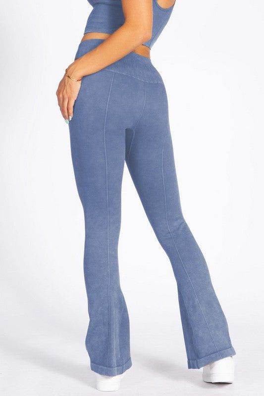 Yelete Women's Stone Washed Ribbed Yoga Pants - us.meeeshop