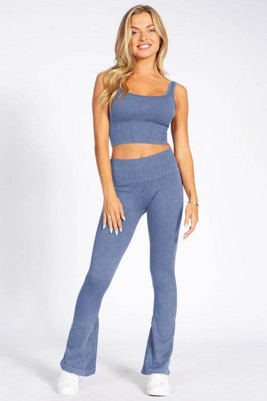 Yelete Women's Stone Washed Ribbed Yoga Pants - us.meeeshop