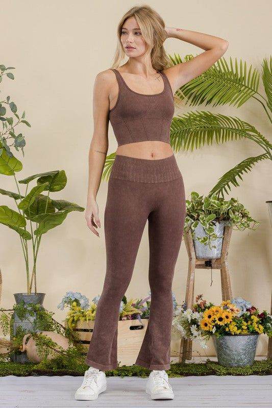 Yelete Women's Stone Washed Ribbed Yoga Pants - us.meeeshop