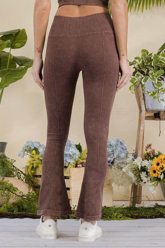 Yelete Women's Stone Washed Ribbed Yoga Pants - us.meeeshop