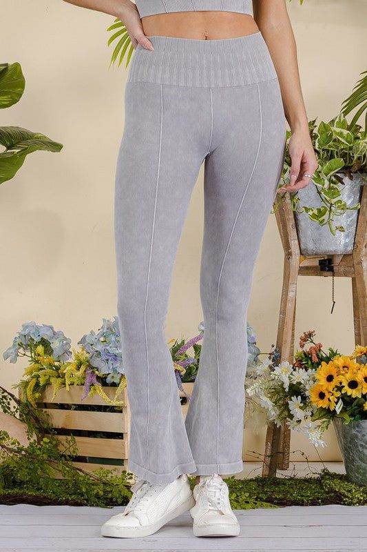 Yelete Women's Stone Washed Ribbed Yoga Pants - us.meeeshop