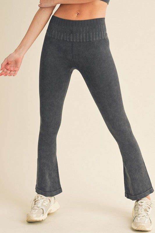 Yelete Women's Stone Washed Ribbed Yoga Pants - us.meeeshop