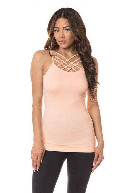 Yelete Womens Seamless Triple Criss-Cross Front Cami us.meeeshop - 