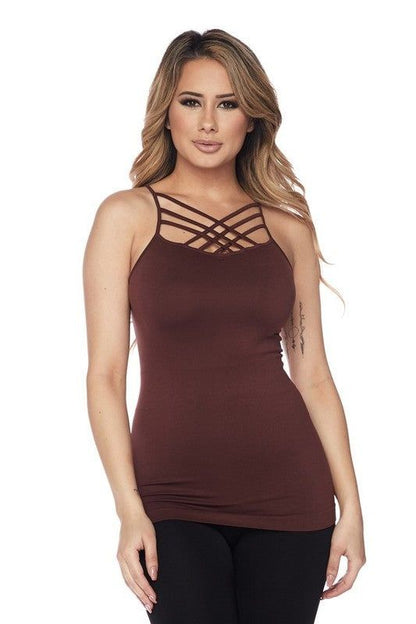 Yelete Womens Seamless Triple Criss-Cross Front Cami us.meeeshop - 