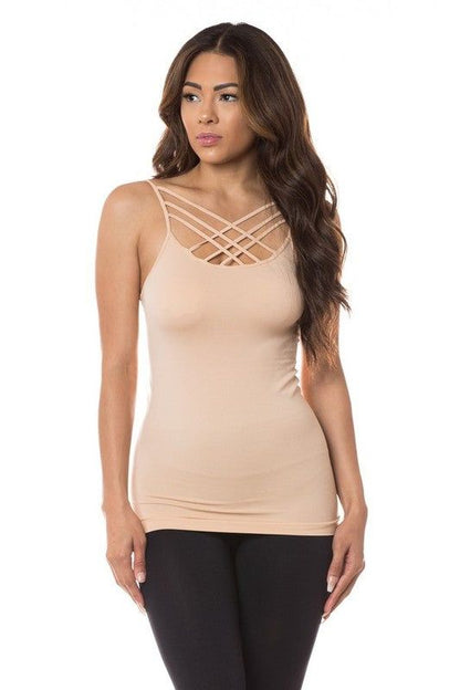 Yelete Womens Seamless Triple Criss-Cross Front Cami us.meeeshop - 