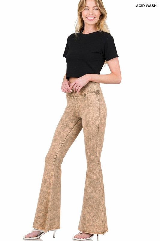 ZENANA | Acid Wash High Waist Raw Edge Hem Pants us.meeeshop - 