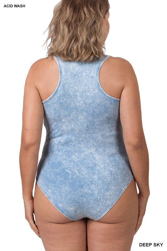 ZENANA | Acid Wash Racerback Tank Bodysuit us.meeeshop - 