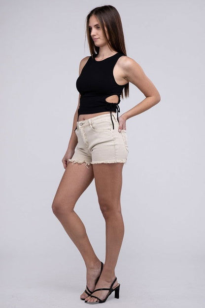 ZENANA Acid Washed Frayed Cutoff Hem Shorts us.meeeshop - 