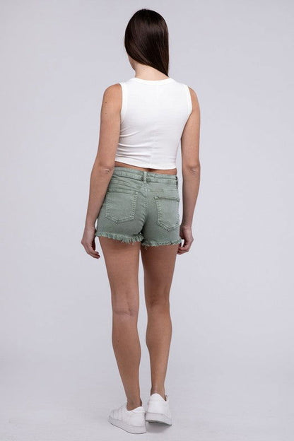 ZENANA Acid Washed Frayed Cutoff Hem Shorts us.meeeshop - 