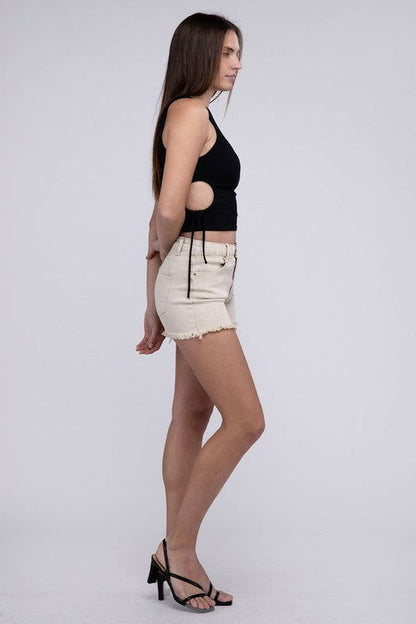 ZENANA Acid Washed Frayed Cutoff Hem Shorts us.meeeshop - 