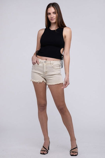 ZENANA Acid Washed Frayed Cutoff Hem Shorts us.meeeshop - 