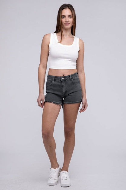 ZENANA Acid Washed Frayed Cutoff Hem Shorts us.meeeshop - 