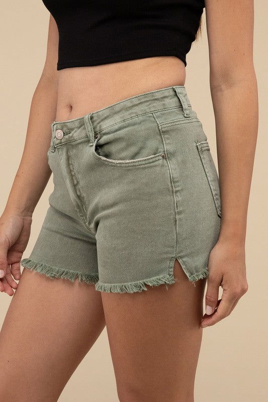 ZENANA Acid Washed Frayed Cutoff Hem Shorts us.meeeshop - Shorts