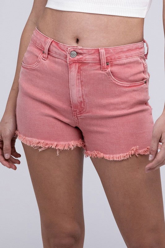 ZENANA Acid Washed Frayed Cutoff Hem Shorts us.meeeshop - 