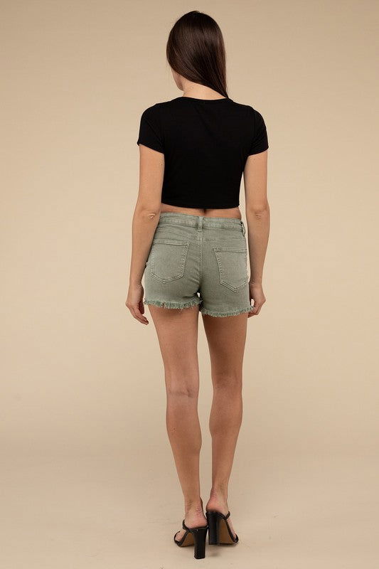 ZENANA Acid Washed Frayed Cutoff Hem Shorts us.meeeshop - 