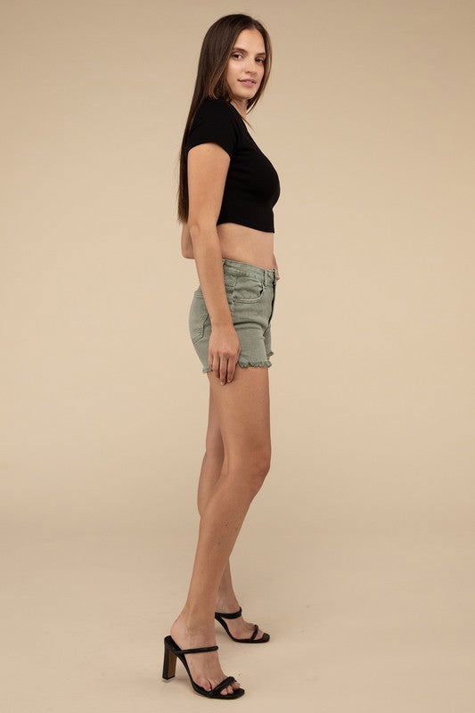 ZENANA Acid Washed Frayed Cutoff Hem Shorts us.meeeshop - 