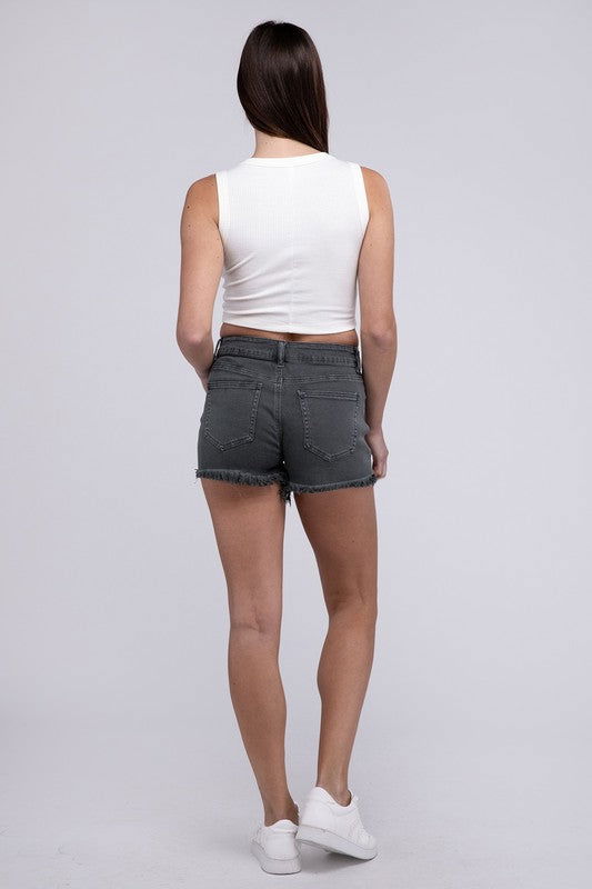 ZENANA Acid Washed Frayed Cutoff Hem Shorts us.meeeshop - 