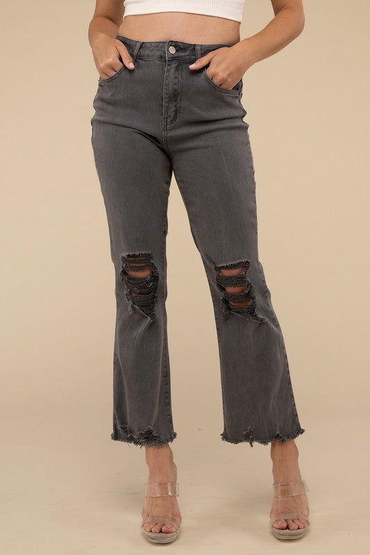 ZENANA Acid Washed High Waist Distressed Straight Pants us.meeeshop - 