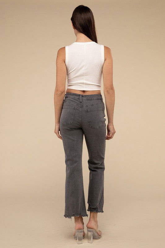 ZENANA Acid Washed High Waist Distressed Straight Pants us.meeeshop - 