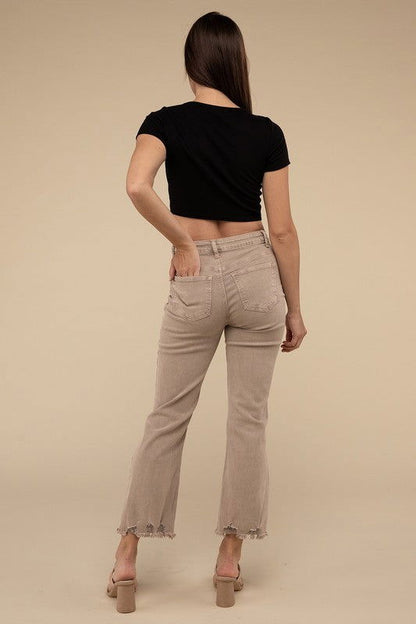 ZENANA Acid Washed High Waist Distressed Straight Pants us.meeeshop - 