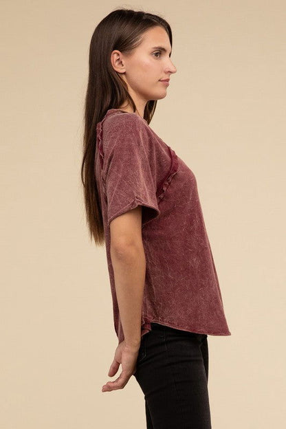 ZENANA Back Patch Crinkle Washed Raglan Sleeve T-Shirt us.meeeshop - 